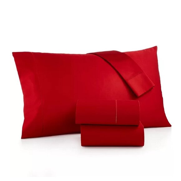 Charter Club 550 Damask Solid TC 100% Cotton KING Sheet Set in RED CURRANT color - Picture 6 of 7